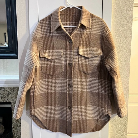 SOLD Oak + Fort PLAID WOOL BLEND SHACKET - Picture 5 of 9